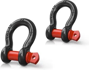 Nilight 2 Pack Small Shackles 1/2" D-Ring Shackle 2 Ton (4409 lbs) Capacity Heavy Duty Off Road Recovery Shackle Kit for Cars and Other Applications for Tie Downs, Black Red