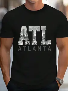 100% Cotton Vintage ATL Atlanta Skyline Georgia Est. 1847 Souvenir Gifts T-Shirt Women's Men's Graphic Tee Crew Neck summer vacation Tops