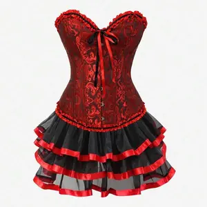 2-Pieces Vintage Victorian Steampunk MILALEE Corset Skirt Set for Women Gothic Style Outfit Perfect for Halloween Cosplay Party Costumes Code 819+3704
