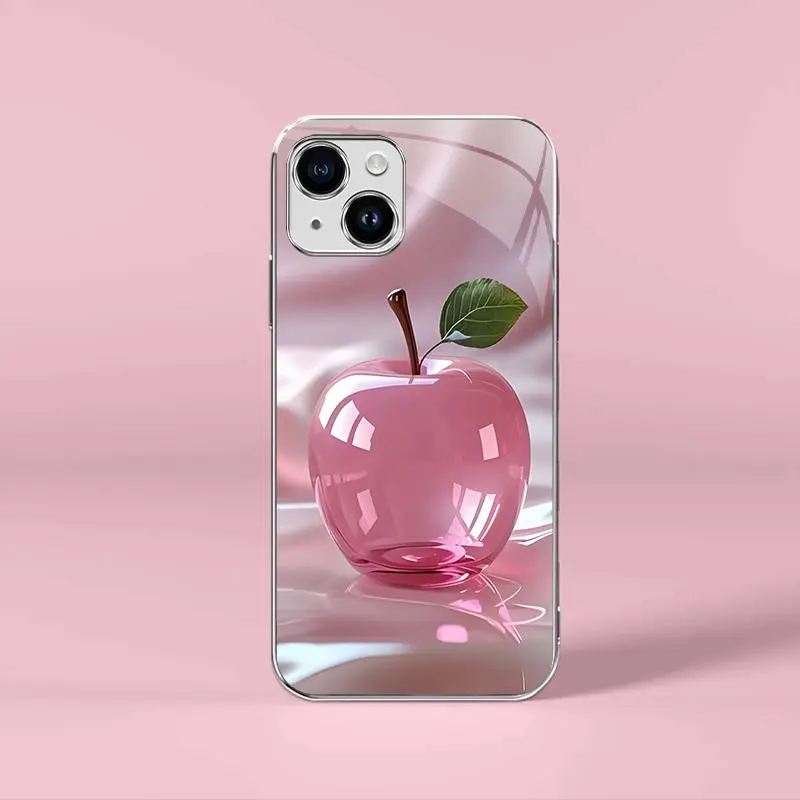 Pink Crystal Fruit Light Luxury Electroplated Glass Case for iPhone 14 - Unique Mobile Phone Cover, Casing & Accessory