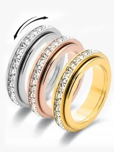 Anxiety Spinner Ring Set, Fidget Band with CZ Stones, Stress-Relief Jewelry for Women & Men, Size 6-12, Ideal Gift