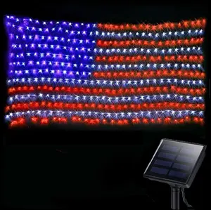 Solar American Flag Lights Outdoor,420 LEDs American Flag Net Lights 6.5ft x 3.28ft Super Bright,Memorial Day Decorations of The United States for Independence/National/Memorial Day,July 4th