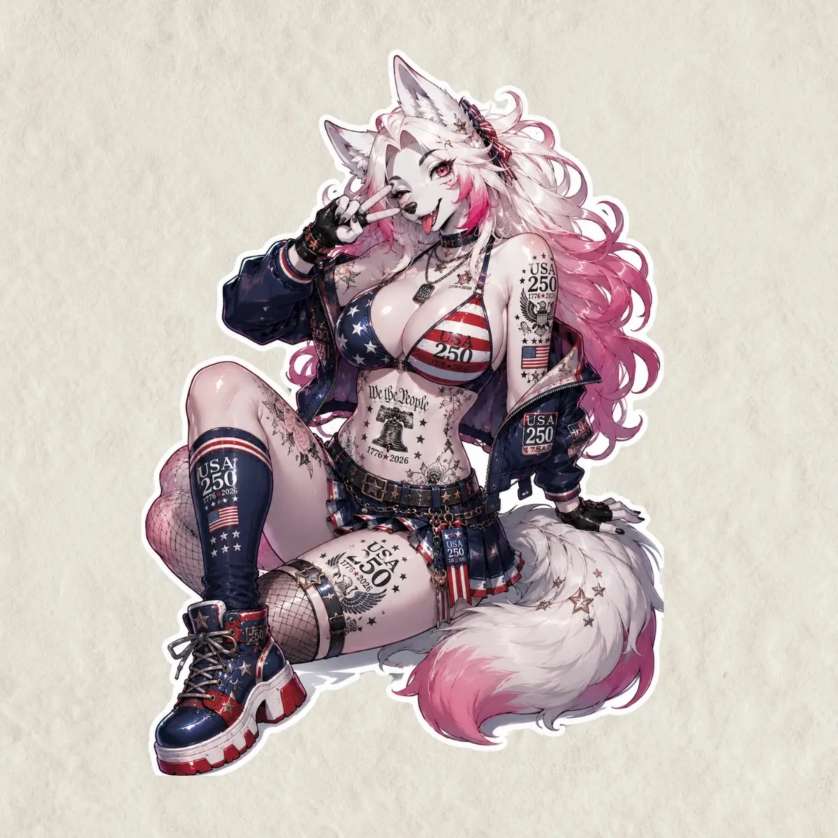 Army Furry Wolf Girl Sticker - Busty Waifu Sniper, Sniper Wolf, Vinyl Decal, Sultry Babe Waterproof Vinyl Decal for Car, Laptop & Tumbler