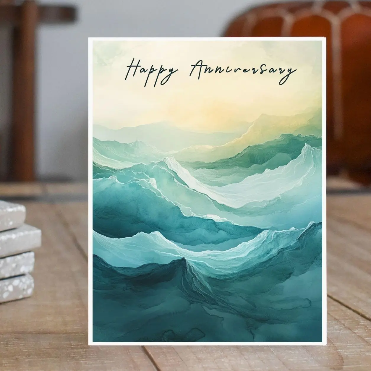 Happy Anniversary Card, Abstract Ocean Waves Watercolor, Loving  Greeting, Couples Card, Handmade Greeting Card