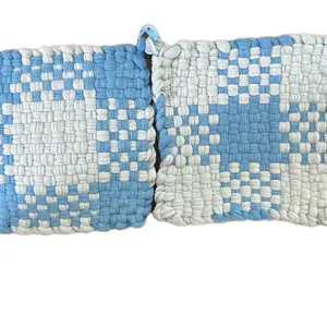 Handcrafted Custom Made Small Potholders Blue and Light Blue Set of 2 for Kitchen Use