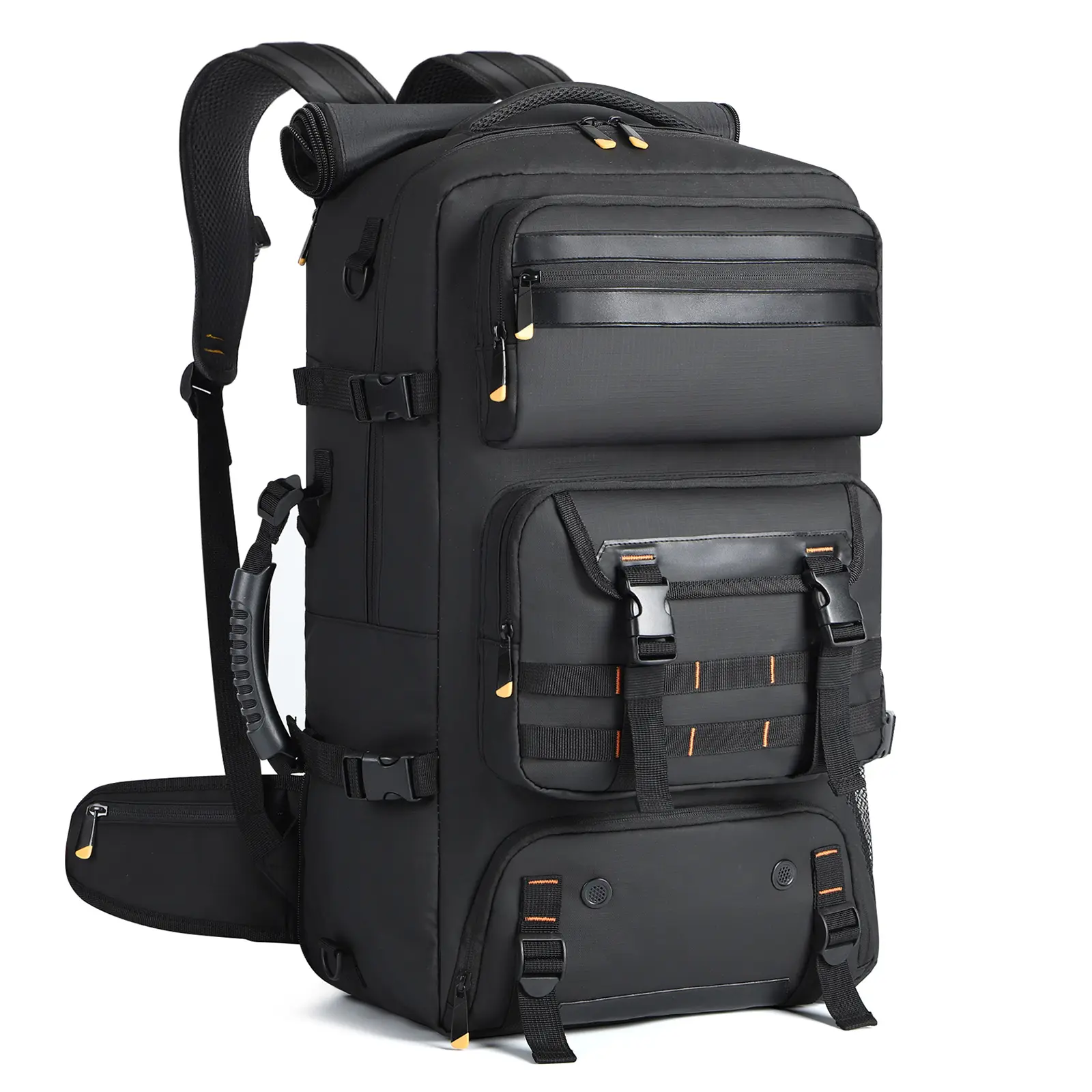 CONWORLD Unisex Casual 50L Polyester Solid Convertible Duffle Backpack, Flight Approved, Built-In Organizer Storage Slots, 17in Laptop Compartment, Shoe Pocket, USB Charging Port for Weekend Trips, Black