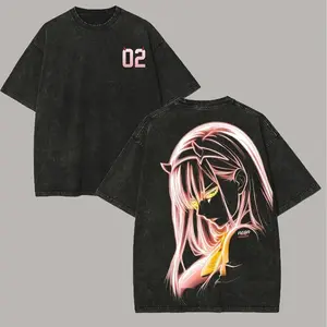 DARLING in the FRANXX Washed T-Shirt New Personalized Clothing All-Season Wear Loose Unisex Street Style Fashionable & Soft