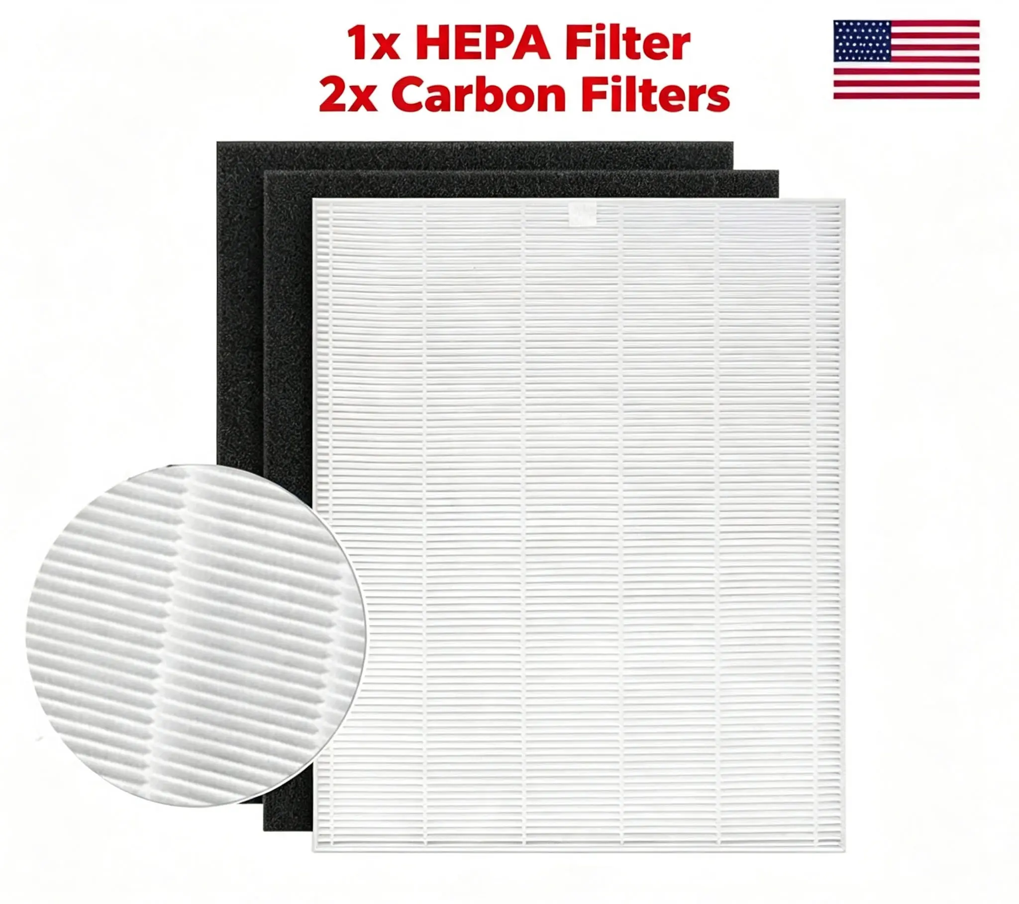 H13 True HEPA Replacement Filter Kit For Coway Airmega AP‑1512HH 200M AP‑1518R AP‑1519P, 1 HEPA + 2 Pre‑Cut Carbon Pre‑Filters, Exact Fit Air Purifier Filter Replaces 3304899