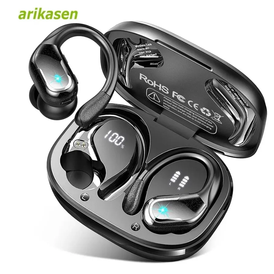 Bluetooth 5.3 Earphones IP7 Waterproof Wireless Headphones with Noise Cancelling Mic and Deep Bass for Sports Workout Gym