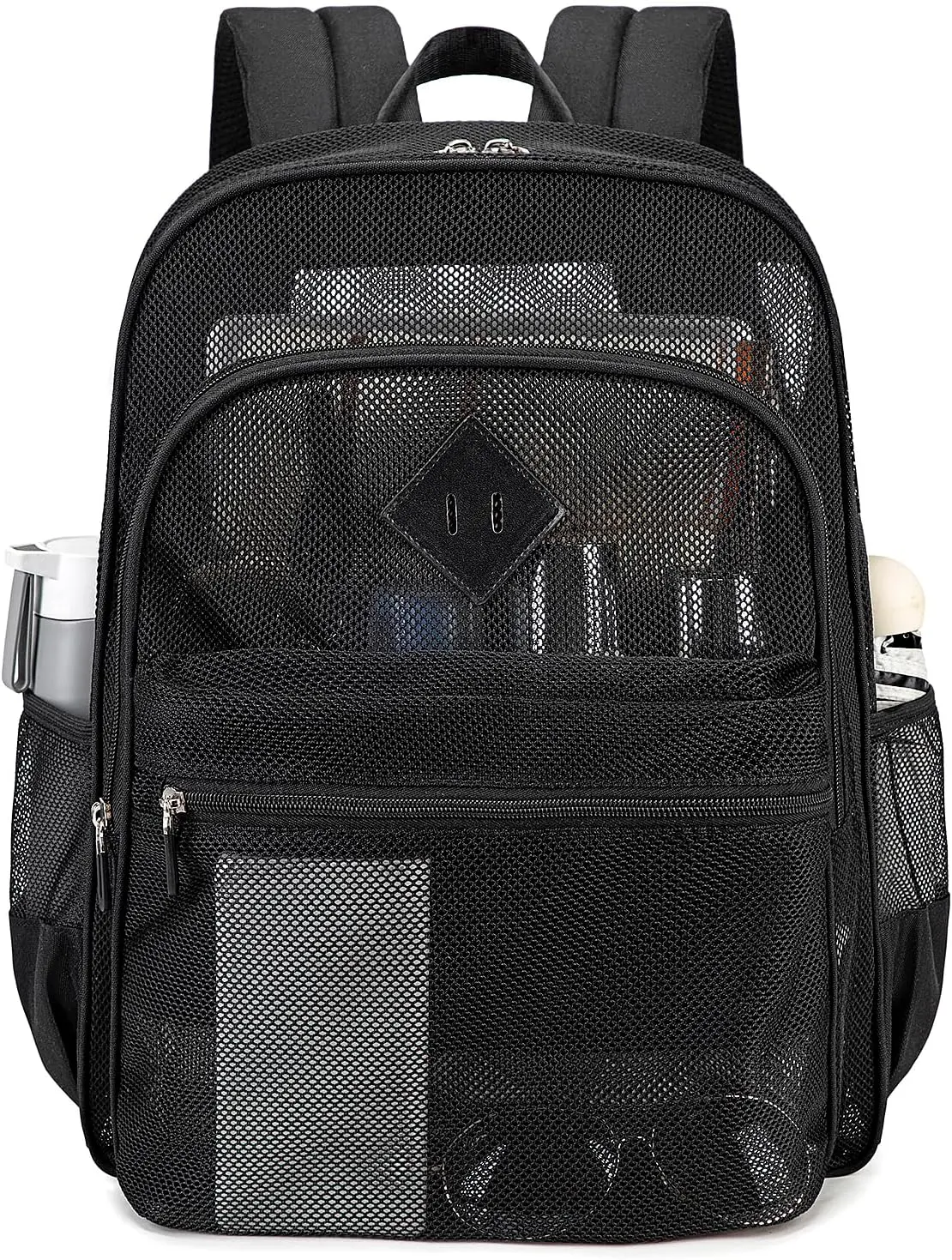 Heavy Duty Mesh Fabric Backpack, See-Through Unisex Daypack for School, Beach, and Sports