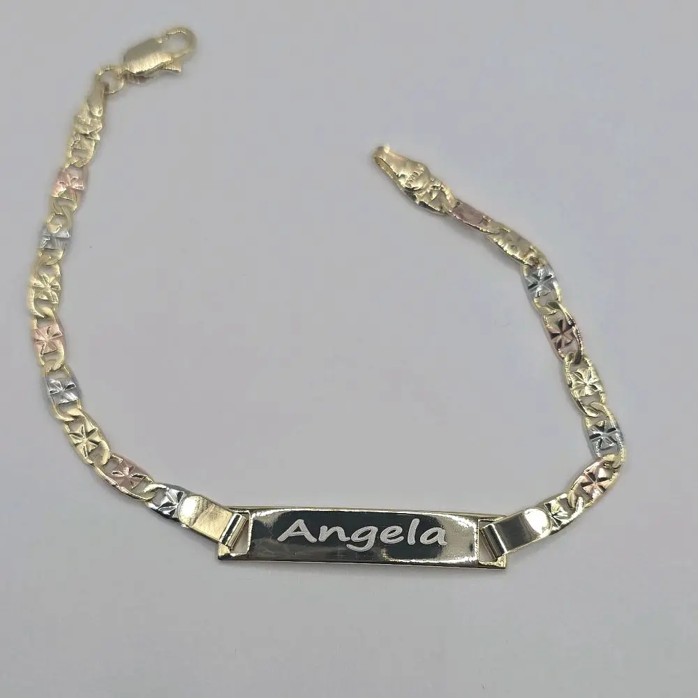 THREE COLORS ENGRAVING AVAILABLE  ID BRACELETS set  gold-plated 7 ½"inches adults LEAVE A NOTE WITH YOUR NAME