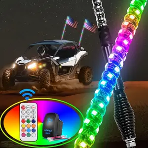 Nilight 2PCS 3FT Spiral RGB Led Whip Light with Spring Base Chasing Light RF Remote Control Lighted Antenna Whips for Can-Am ATV UTV Lighting