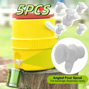 A set of 5Pcs Push Button Style Spigot For Beverage Dispenser Carafe, Replacement Lever Pour Spout For Beverage Dispenser - 2/3/5 and 10 Gallon Water Cooler Durable Faucet garden hose quick connect