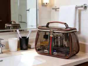 Retro Vintage Makeup Bag for Women, Large Capacity Waterproof Transparent Cosmetic Toiletry Bag, Travel Makeup Organizer Case