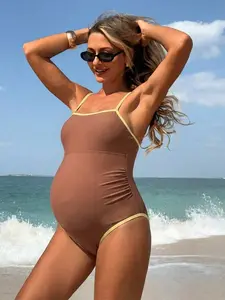 PRINCELY Pregnant Women's Elegant Resort Monochrome Maternity One-Piece Swimsuit For Summer Beach Vacation