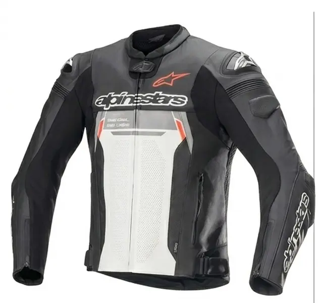 Men’s Black & White Motorcycle Leather Jacket – Protective Racing Biker Jacket with Zip Closure