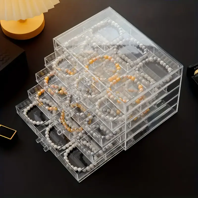 5-Tier Clear Acrylic Jewelry Organizer, 30-Compartment Earring & Bracelet Storage Box, Transparent Vanity Drawer Display Case for Room Decor