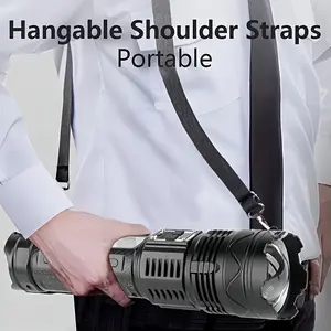 A super powerful rechargeable flashlight with side light, power display, adjustable zoom, multiple modes, and reverse charging function, perfect for outdoor camping, fishing, hunting, rock climbing, adventure, emergency night riding, and hiking