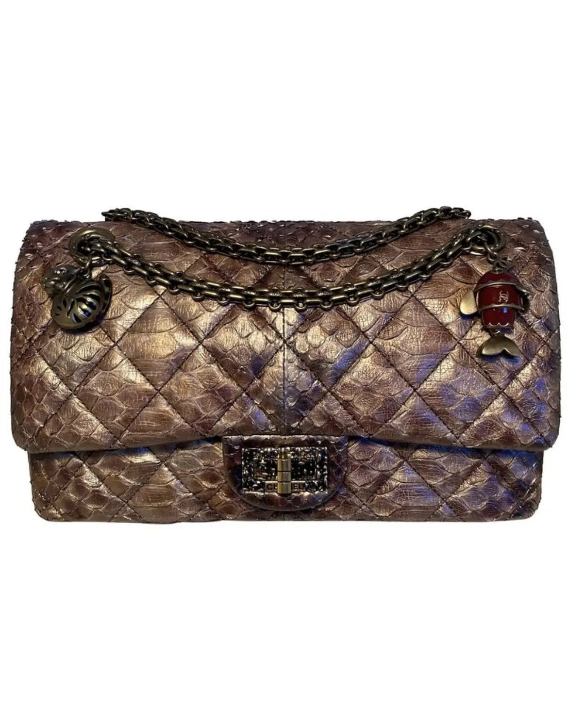 Pre-owned CHANEL Python Shoulder Bags RARE Metallic Copper 2.55 Double Flap Classic
