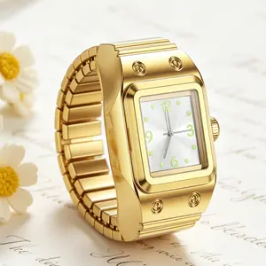 Smart Finger Ring – Tiny Clock Meets Fitness Tracker, Monitor Steps & Sleep, Exquisite Gold Stainless Steel Wearable Gadget