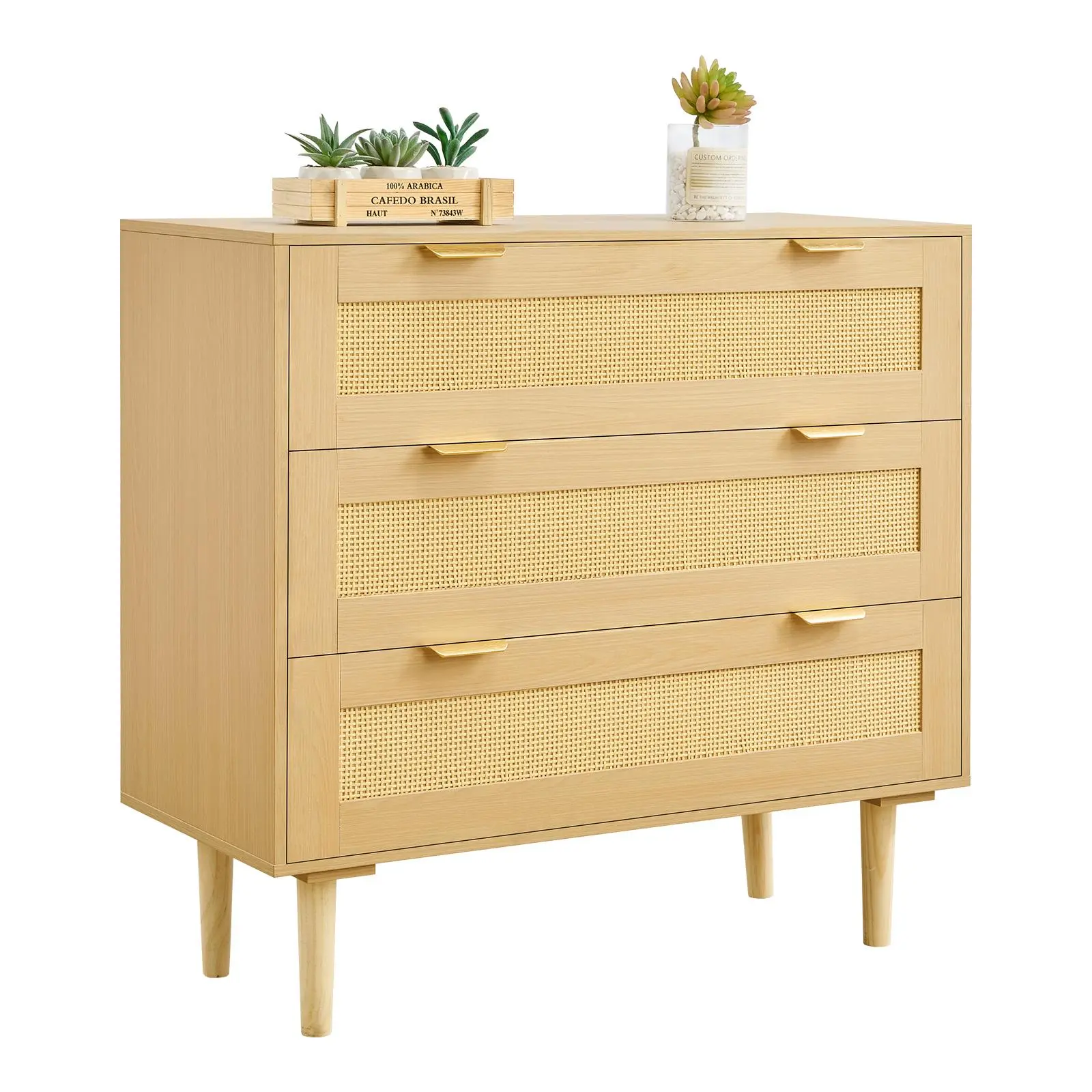 【SummerFinds】VEVOR 3 Drawer Rattan Dresser, Modern Closet Dresser for Bedroom, Natural Rattan Chest of Drawers with Metal Handles & Wooden Legs, Chest Clothing Organizer & Storage for Bedroom, Living Room, Hallway