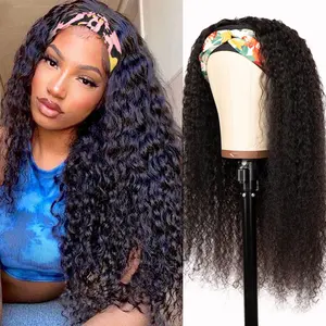 Jerry Curly Headband Wig Human Hair Glueless Ready to Go 180% Density Elastic Drawstring Wigs for Women Instant Glamour Zero Hassle Natural Look Soft Touch