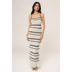 Ivory/Black Bella Vista Ruffle Maxi Dress