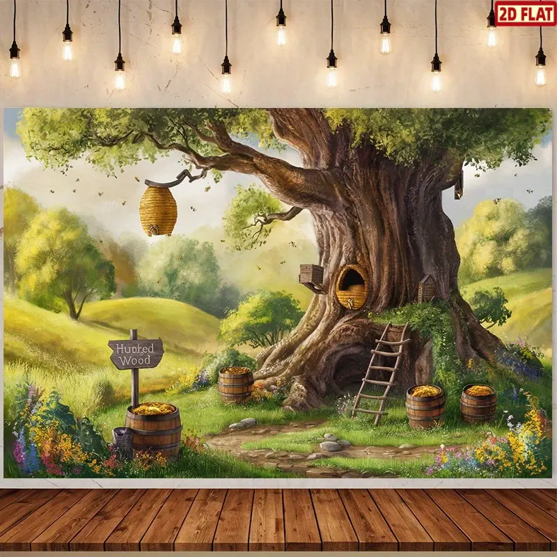 2D Flat Banner, Decorative Banner, 1pc Polyester Backdrop Decoration for The Hundred Acre Wood, Photo Props, Banner Decor for Home, Wall Hanging Backdrop, Party Decorations, Supplies, And Gifts