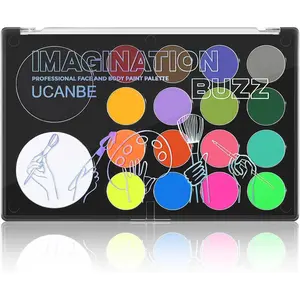 UCANBE Face Body Paint 18 Colors, Water Based Face Painting Kit with Large White Black & Neon Glow UV Facepaint SFX Makeup Palette for Halloween Party Costume Cosplay & Stage Make Up