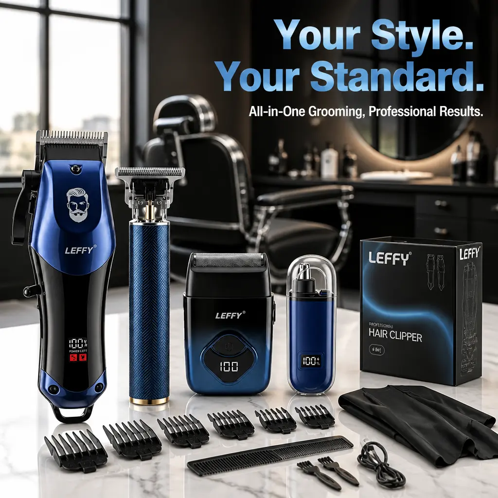 LEFFY Cordless USB Rechargeable Hair Clipper Kit，4-in-1 cordless hair clipper，adjustable blade hair clipper，ideal barbersupply，full accessory，Mini Professional Hair Clipper,Gifts from Husband and Father， lcd power display