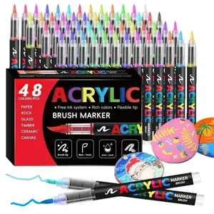 48/36 Color Watercolor Marker Set with Soft Tip, Liquid Acrylic Paint Markers for DIY Art and Graffiti, Water-Based Sketch Pens for Creative Painting, DIY Painting Supplies