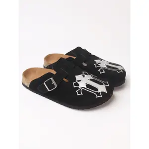 Embroidered Leather Sandals, Punk Style Cowhide Mules, Men's casual clogs Shoe Less Than Ankle Height, All Seasons, Rubber Sole Material, Stylish Punk ClogsRAIMENTRY