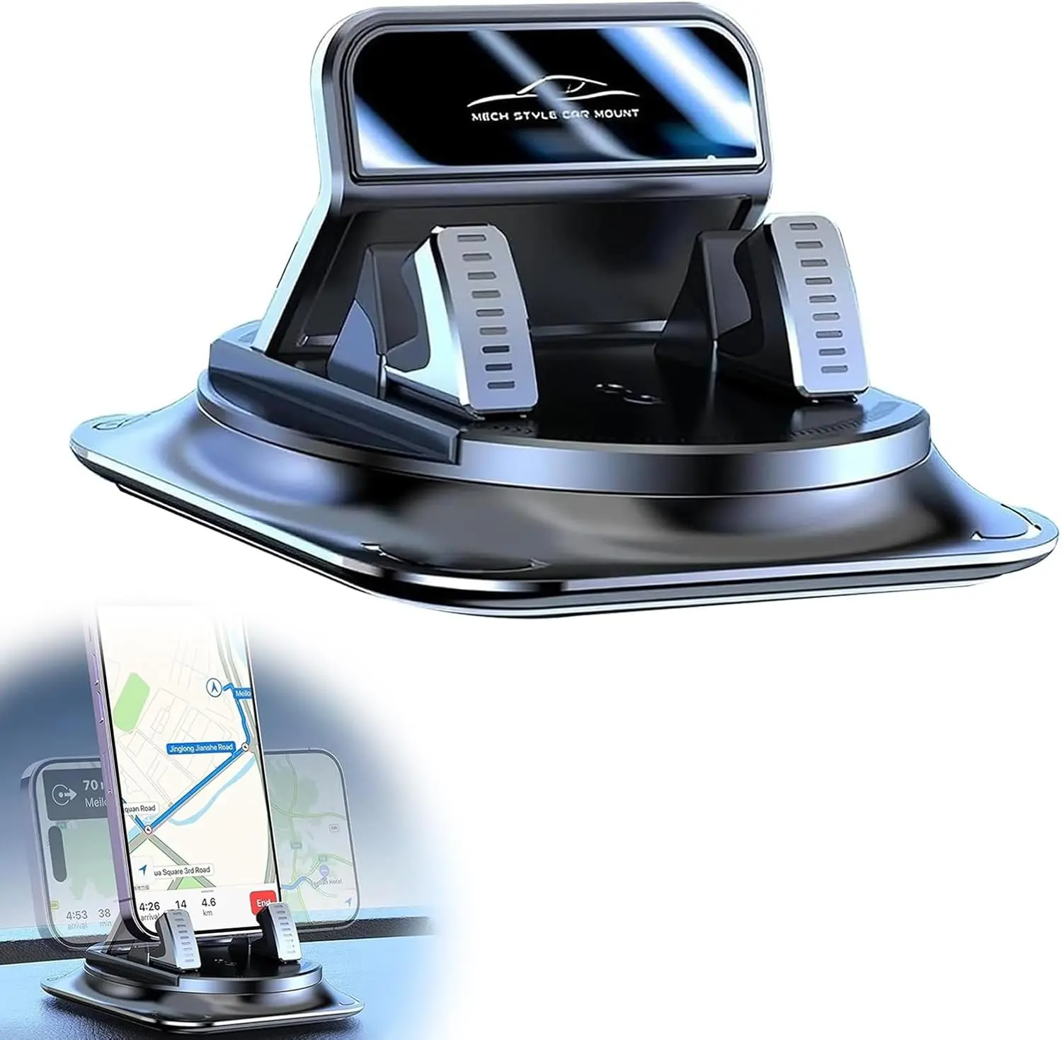 Car Dashboard Phone Mount - 360-Degree Rotation, Anti-Slip Grips, 1-Hand Operation, Adjustable Spring Clip, Compatible with iPhone, Samsung & All Smartphones