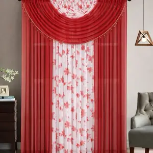 Luxury Windows Curtain with Red Floral Design for Elegant Home Decor