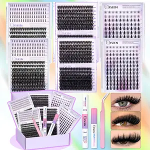 5 Styles Lash Clusters Kit | 80D/100D/120D Spike Manga Volume Lashes 8-20mm D Curl with Lash Bond & Seal, Remover, Tweezers, DIY at Home, Makeup Eyelash Extensions Eyelash Cluster Set