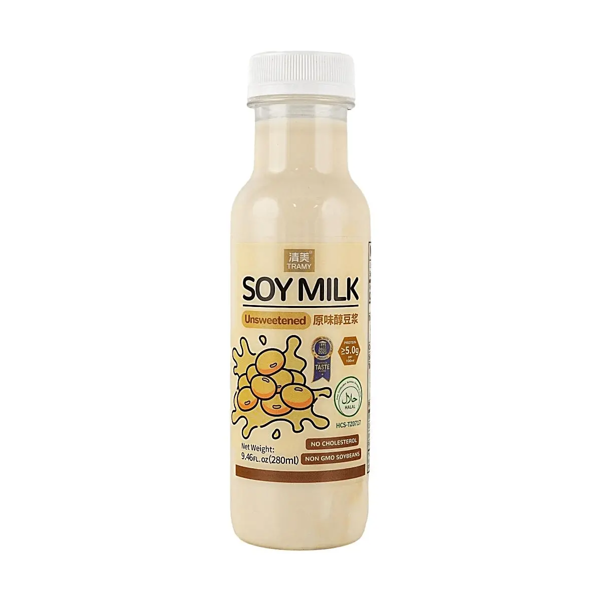 TRAMY Original Unsweetened Soy Milk - 280ml Ambient Low Sodium Cholesterol Free Non-Dairy Milk, High Protein (5g/100ml), Non-GMO Soybeans, Healthy Breakfast Drink