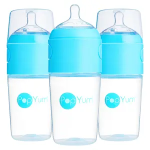 PopYum 9 oz Blue Anti-Colic Formula Making Baby Bottle, 3-Pack with #2 Medium Flow Nipples