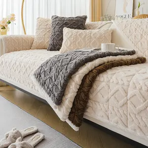 Plush Sofa Cushion Cover, Pet-Friendly Non-Slip Protector, Washable Sofa Slipcover, Fits Single to Multi-Seater Sofas, Soft Fabric Seat Pad