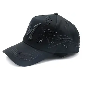El MAGO TOTAL BLACK 31 HATS Stylish Black Baseball Cap with Embellished Letter M Design Trendy Outfits Summer Streetwear Daily Wear Adjustable Buckle Back