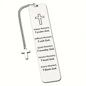 Bookmark with Cross Pendant, 1 Count Stainless Steel Bookmark, Book Mark for Home School Office, Gift for Saints, Believers, Mothers, Fathers