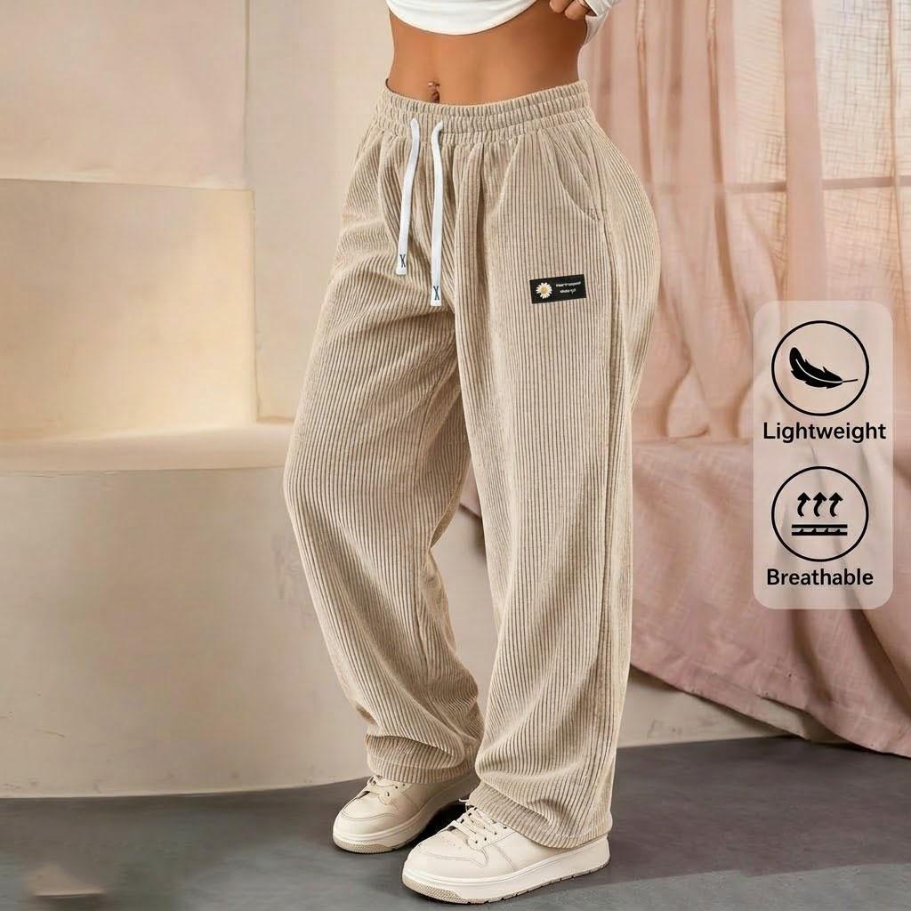 Women's 3-Pack All-Season Corduroy Activewear Bottoms, Solid Color Long Pants with Elastic Drawstring Waistband, Pockets & Soft Comfortable Fabric for Everyday Wear