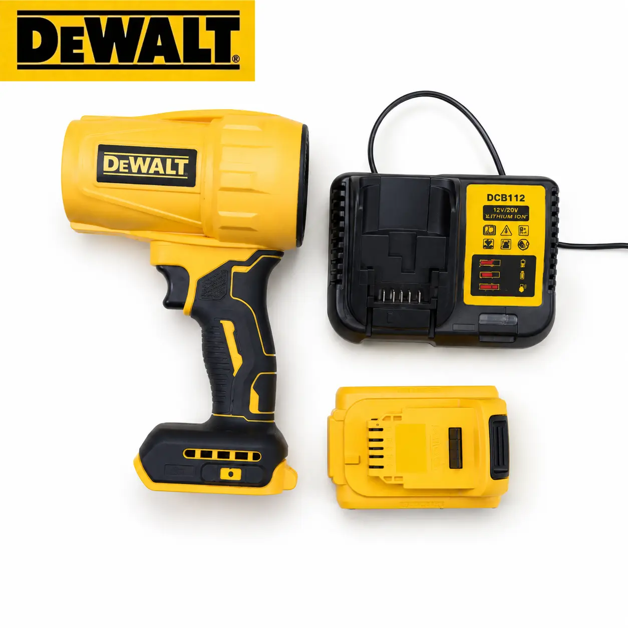 Dewalt Cordless Handheld Air Blower Tool Kit - Ergonomic Body, Adjustable Wind Speed, Concentrated Airflow, Low Vibration, Low Noise, Safe Around Vegetation, Batteries Included for Leaf Removal, Construction Debris Clearing (Tools & Hardware Set)