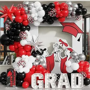 Red  Black White  Balloon Arch Garland Kit, Graduation Party Decor for Class of 2024 Congrats Grad Birthday Supplies Metallic Decoration