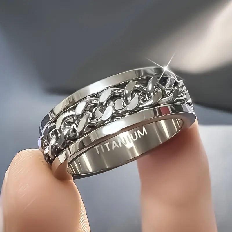 Men's 8mm Wide Titanium Steel Casual Stress Relief Ring, 1 Piece Fashion Jewelry Gift