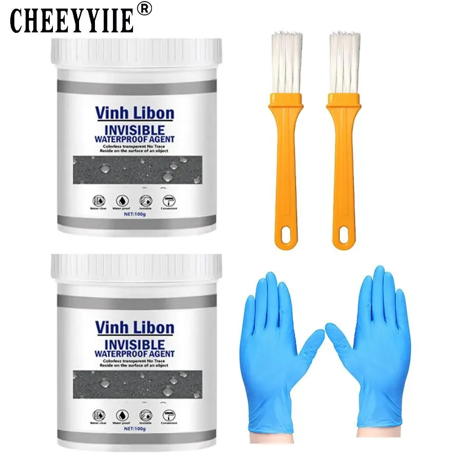2Pcs Invisible Waterproof Insulating Sealant with Brush Applicator, Strong Adhesive Leak Proof Repair Glue 100G Per Piece, Transparent Quick Seal Anti-Leak Agent for Roof Wall Pipe Bathroom Household Fixing