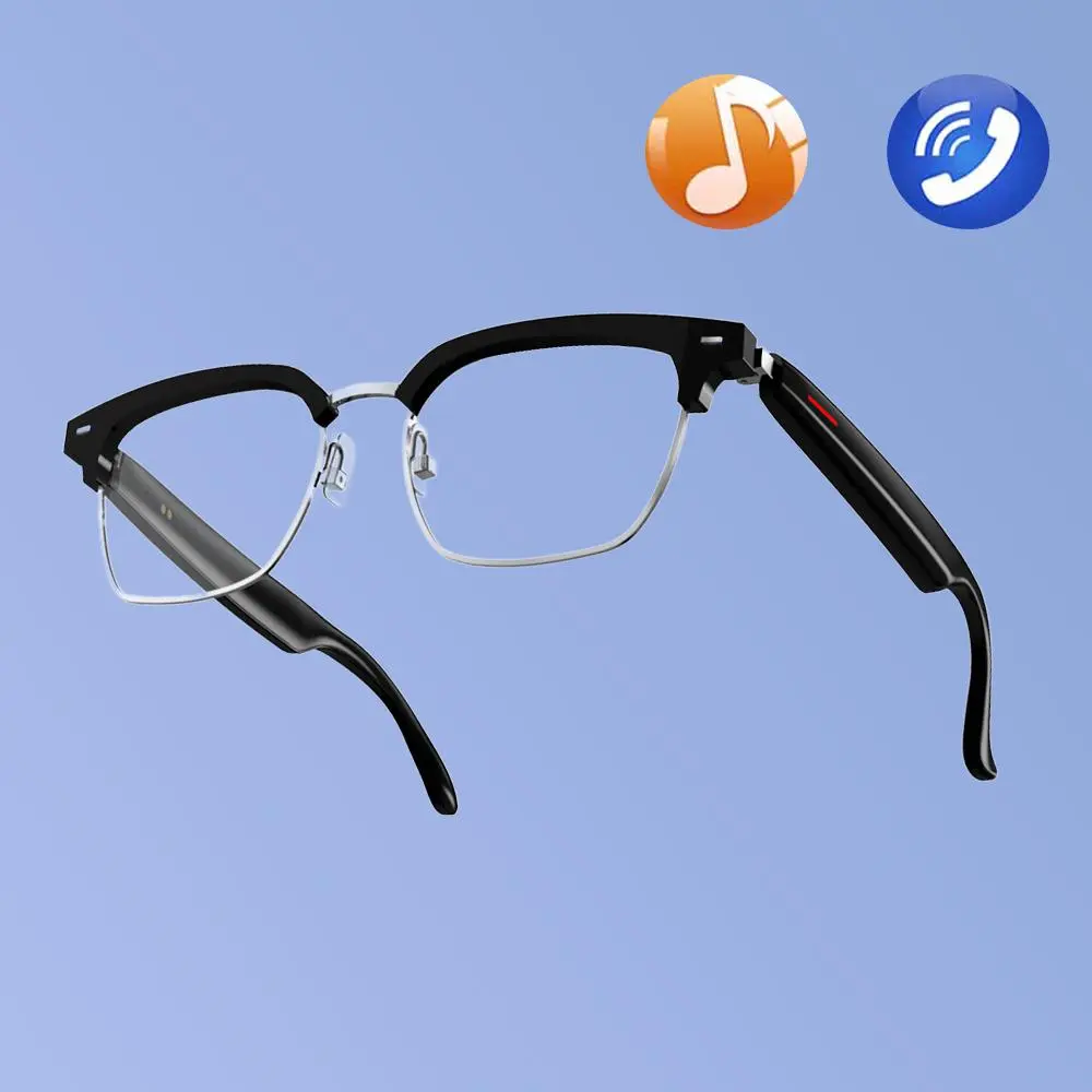 SENBONO Multifunctional Smart Glasses, Touch Control Stylish Unisex Transparent Lens Glasses, Wireless Audio Glasses for Office, Outdoor, Sports, Driving, Smart Eyewear, Wearable Smart Glasses