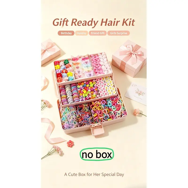 748Pcs Bulk Girls Hair Accessories Set No Storage Box Colorful Flower Bow Butterfly Hair Clips Mini Elastic Hair Ties Cute Pastel Hair Barrettes Multi-Style Decor For Daily School Birthday Holiday Gift For Little Girls Teens Women（no box）