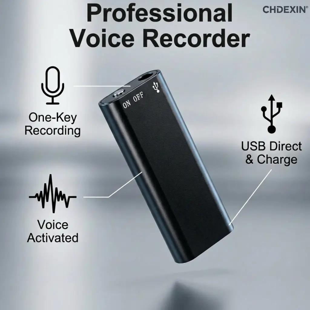 Ultra-Thin Digital Voice Recorder & MP3 Player, 8GB Compact Device with HD Noise Reduction for Meetings & Interviews, Portable