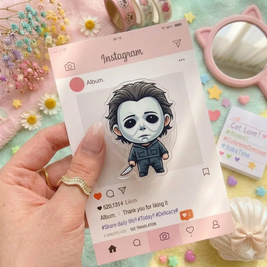Chibi Horror Phone Grip Holder, Scary Masked Villain Phone Stand, Halloween Aesthetic Gift for Horror Fans