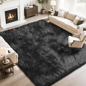 Fluffy Rug Shaggy Area Rug, Black 8x10 Area Rugs for Living Room, Large Shag Area Rugs for Bedroom Kids Room Home Decor, Upgrade Anti-Skid Rectangular Fuzzy Rugs